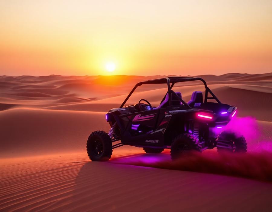 UTV corriendo en las dunas al atardecer